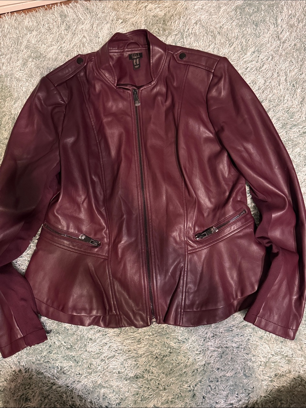 G.I.L.I. Wine Burgundy Faux Leather Zip Jacket
